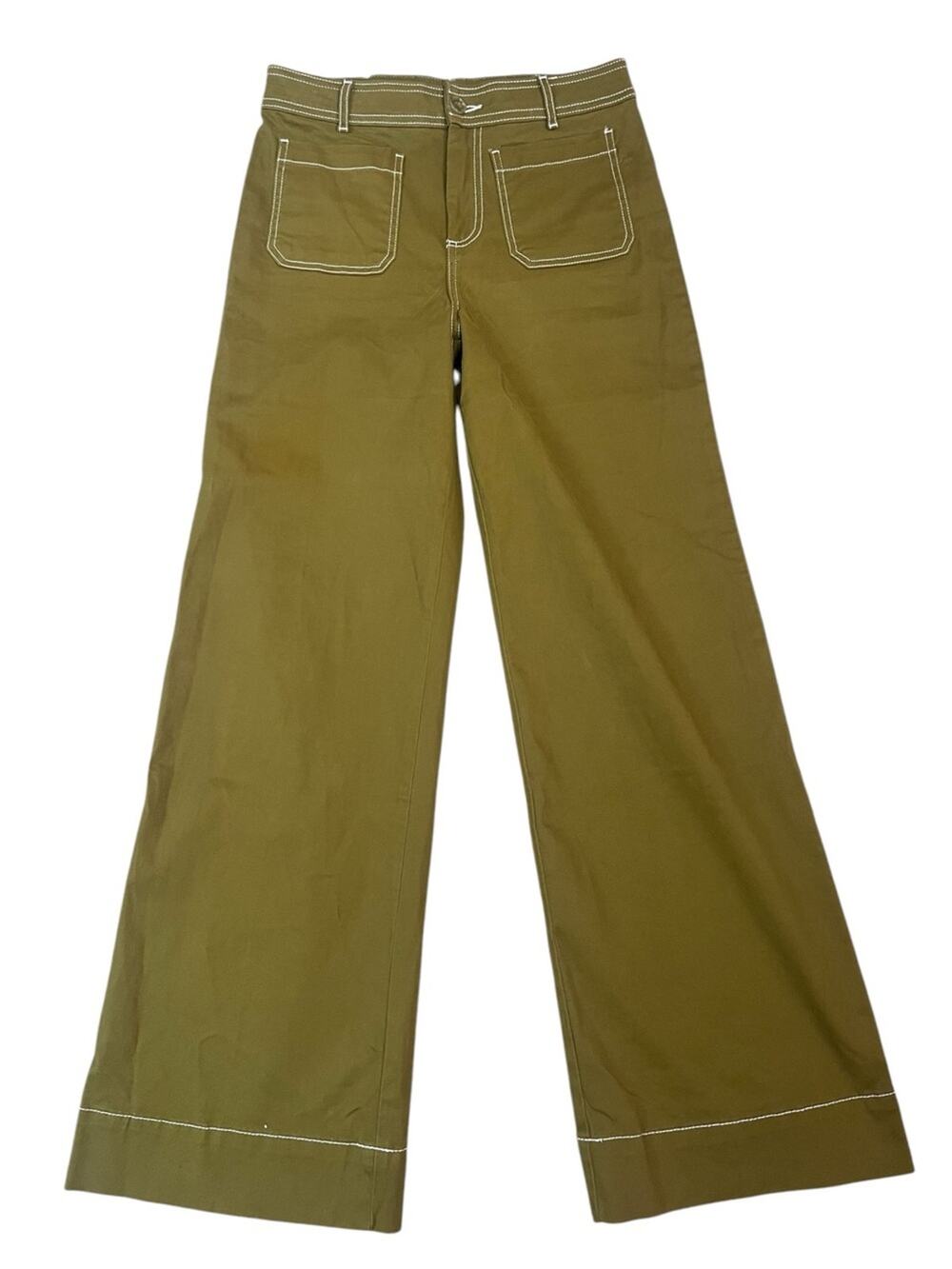 Bagatelle High Waist Wide Leg Pants Womens 6 Olive Green Patch Pocket Y2K Retro